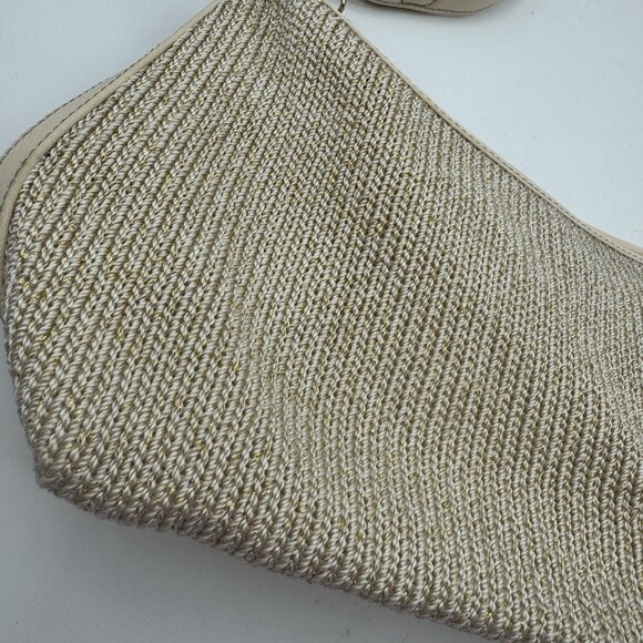 The Sak Hobo Beige Cream Woven Crochet Shoulder Hobo Bag Purse Metallic Gold - Picture 14 of 15